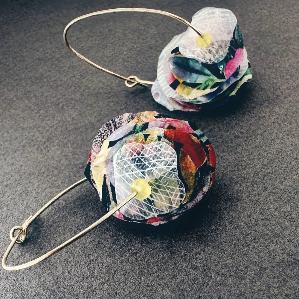 Artisanal Flora Paper Mache Hoop Earrings